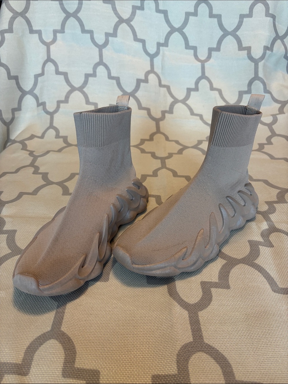 Cape Robbin Taupe Knit Sock Sneakers with Sculpted Wave Outsole